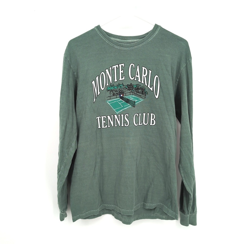 Firstport Long Sleeve Shirt Green Monte Carlo Tennis Club Graphic Mens Medium
